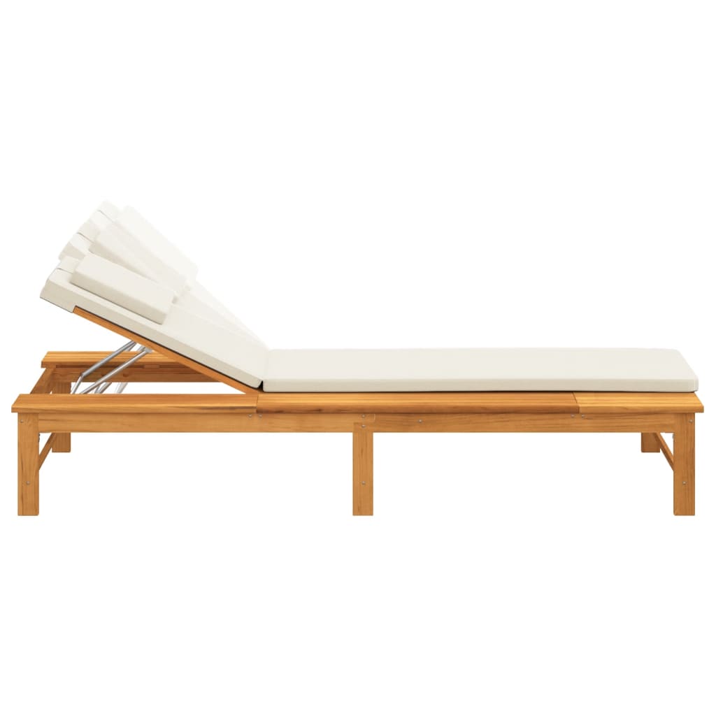 Tumbona con cojín blanco crema y almohada madera maciza acacia