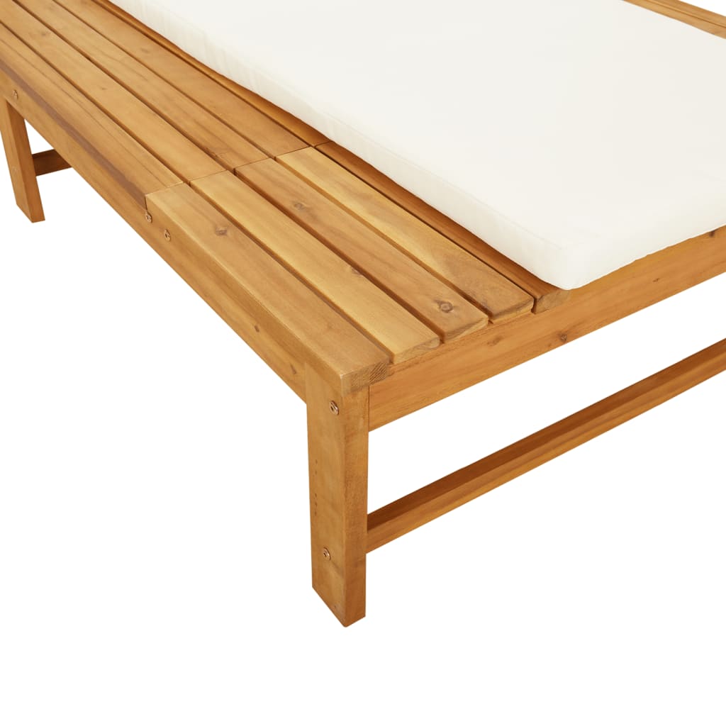 Tumbona con cojín blanco crema y almohada madera maciza acacia