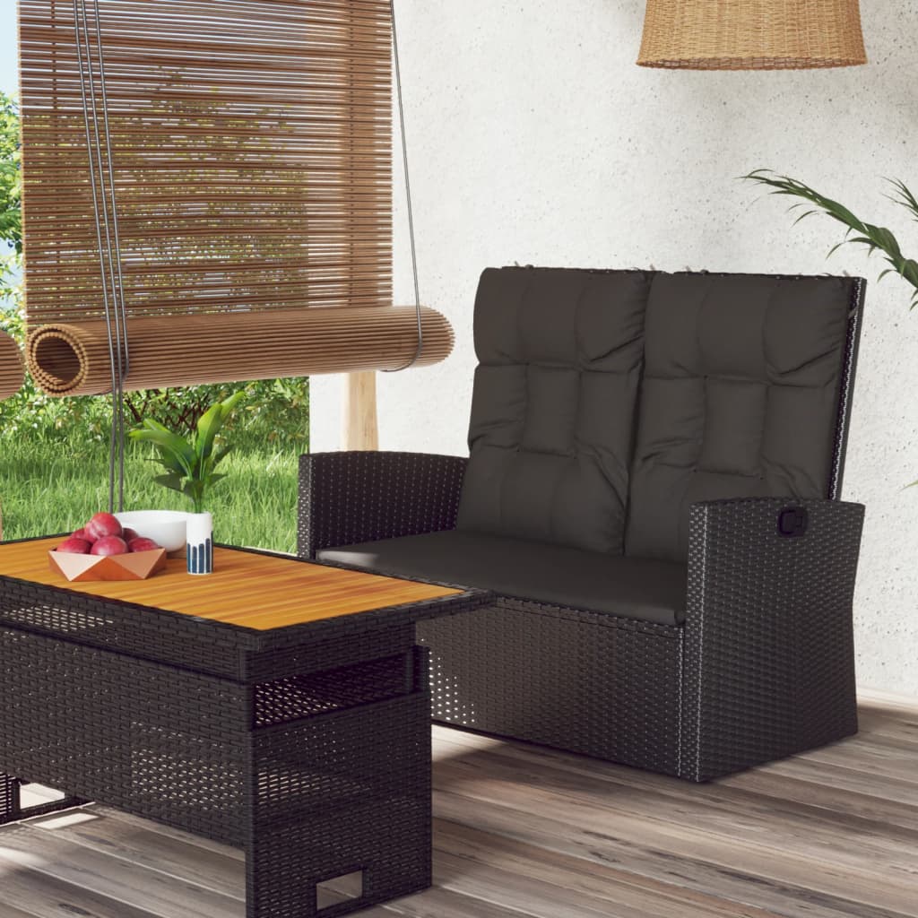 Banco jardín reclinable y cojines ratán sintético gris 118 cm
