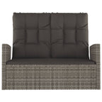 Banco jardín reclinable y cojines ratán sintético gris 118 cm