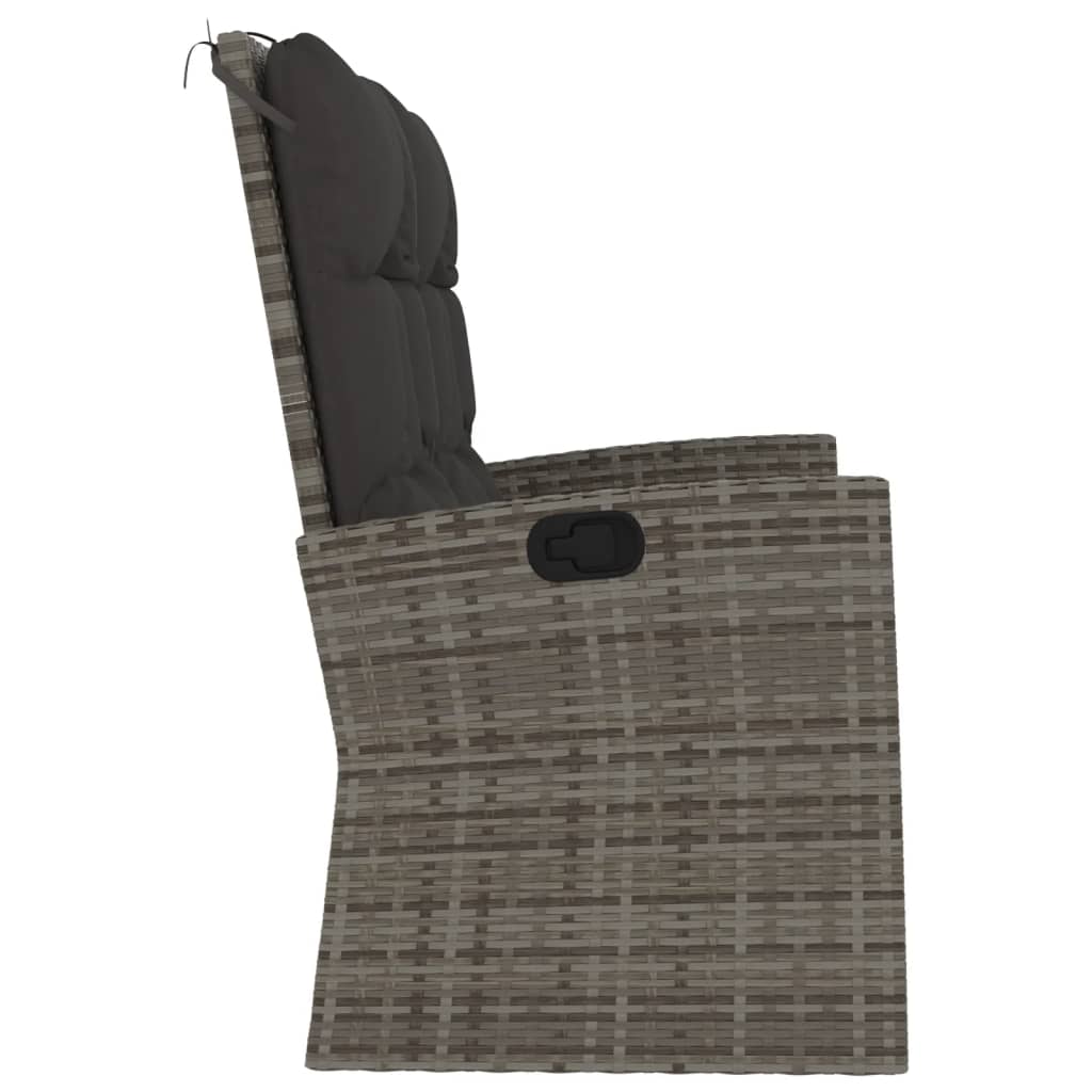 Banco jardín reclinable y cojines ratán sintético gris 118 cm