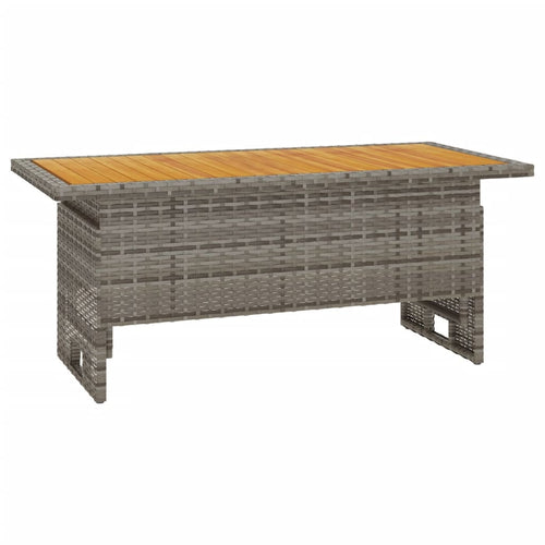 Solid acacia wood and grey rattan garden table 100x50x43/63cm