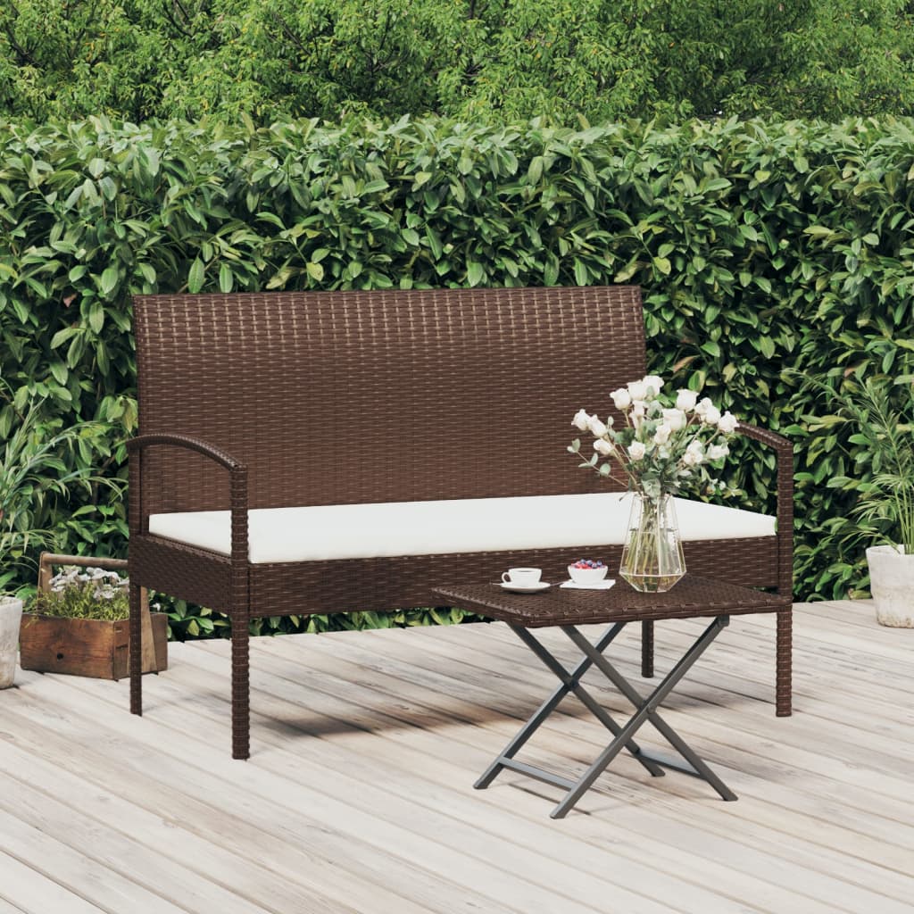 Banco de jardín con cojín ratán sintético gris 105 cm