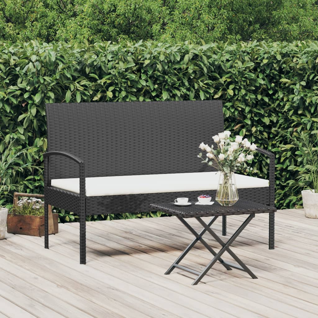 Banco de jardín con cojín ratán sintético gris 105 cm