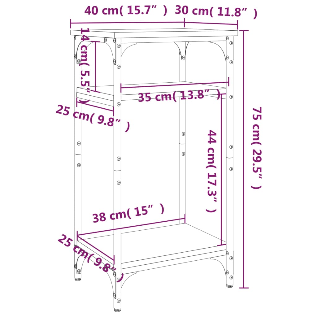 Mesa auxiliar madera contrachapada roble ahumado 40x30x75 cm