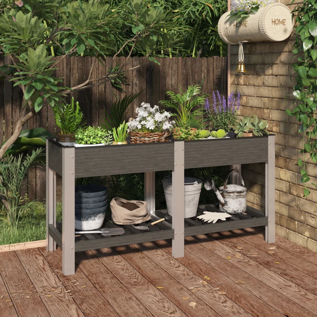 Arriate de jardín con estante WPC gris 100x50x75 cm