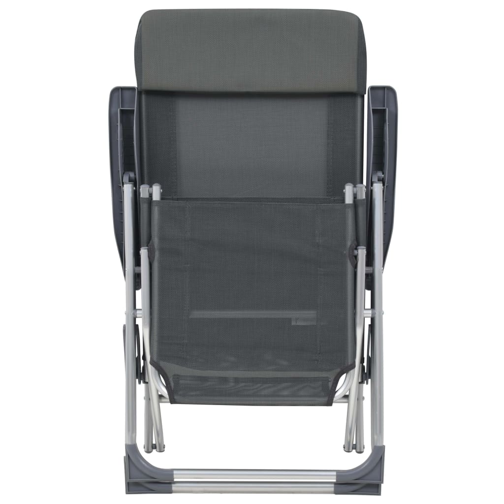 Sillas de camping plegables con reposapiés 2 uds textilene gris