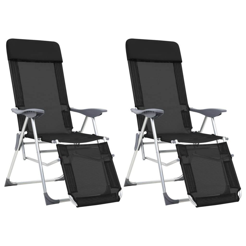 Folding camping chairs with footrests, 2 pcs, gray textilene