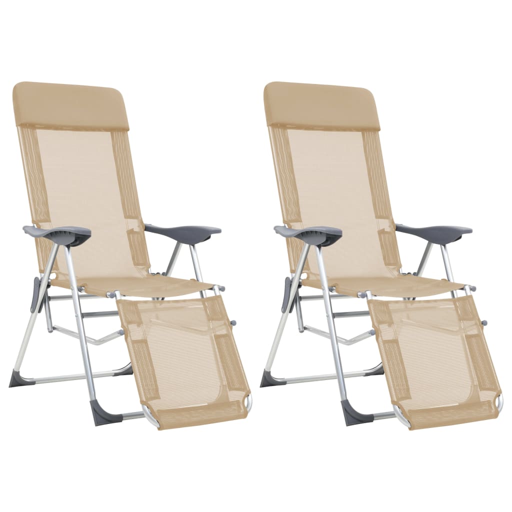 Folding camping chairs with footrests, 2 pcs, gray textilene