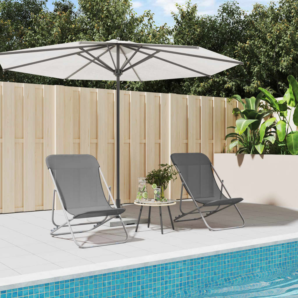 Silla de playa plegable 2 uds acero recubierto textilene crema