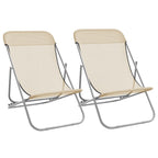 Silla de playa plegable 2 uds acero recubierto textilene crema