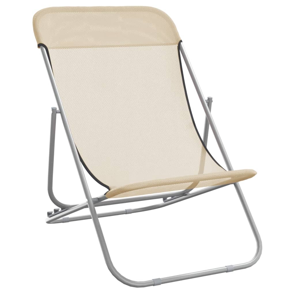 Silla de playa plegable 2 uds acero recubierto textilene crema