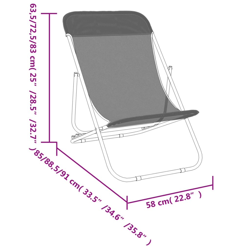 Silla de playa plegable 2 uds acero recubierto textilene crema