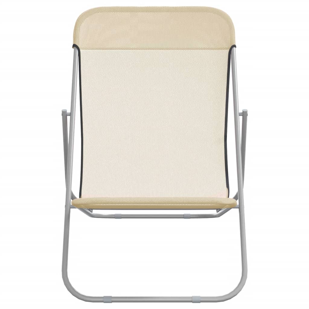 Silla de playa plegable 2 uds acero recubierto textilene crema