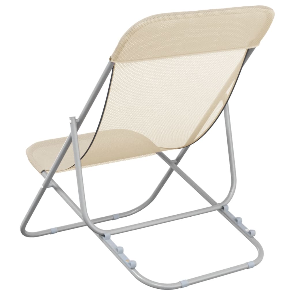 Silla de playa plegable 2 uds acero recubierto textilene crema