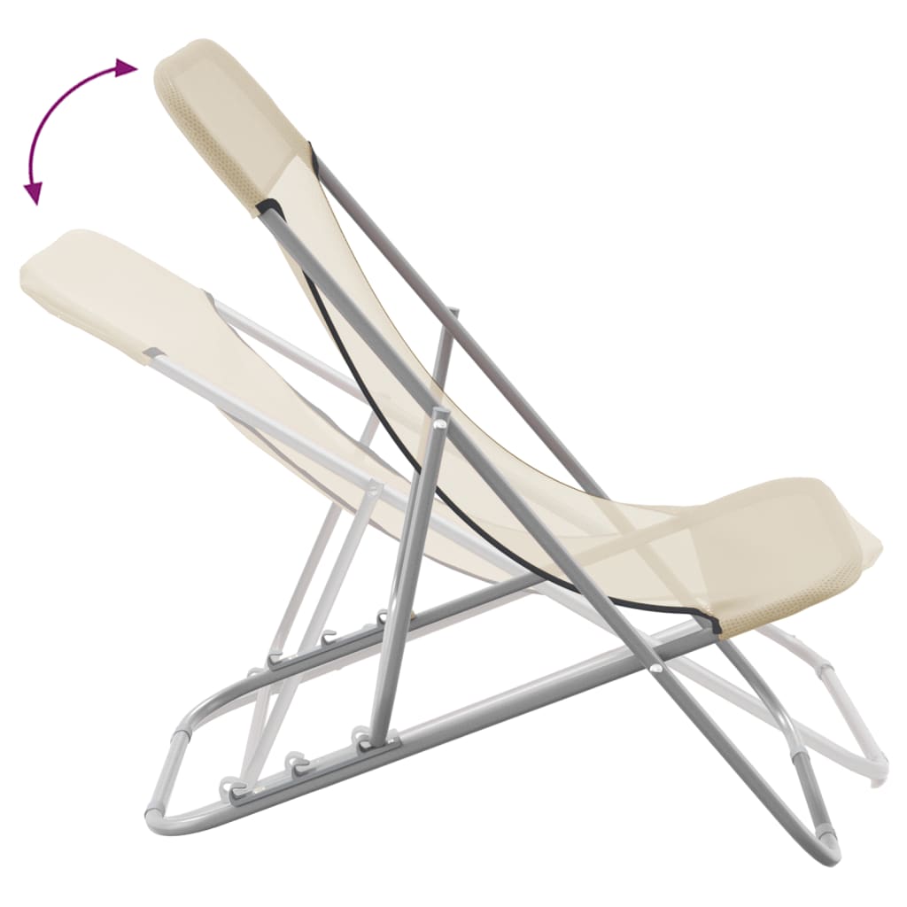 Silla de playa plegable 2 uds acero recubierto textilene crema