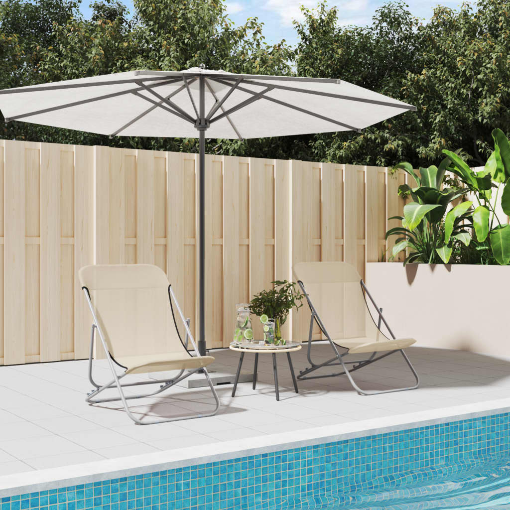 Silla de playa plegable 2 uds acero recubierto textilene crema