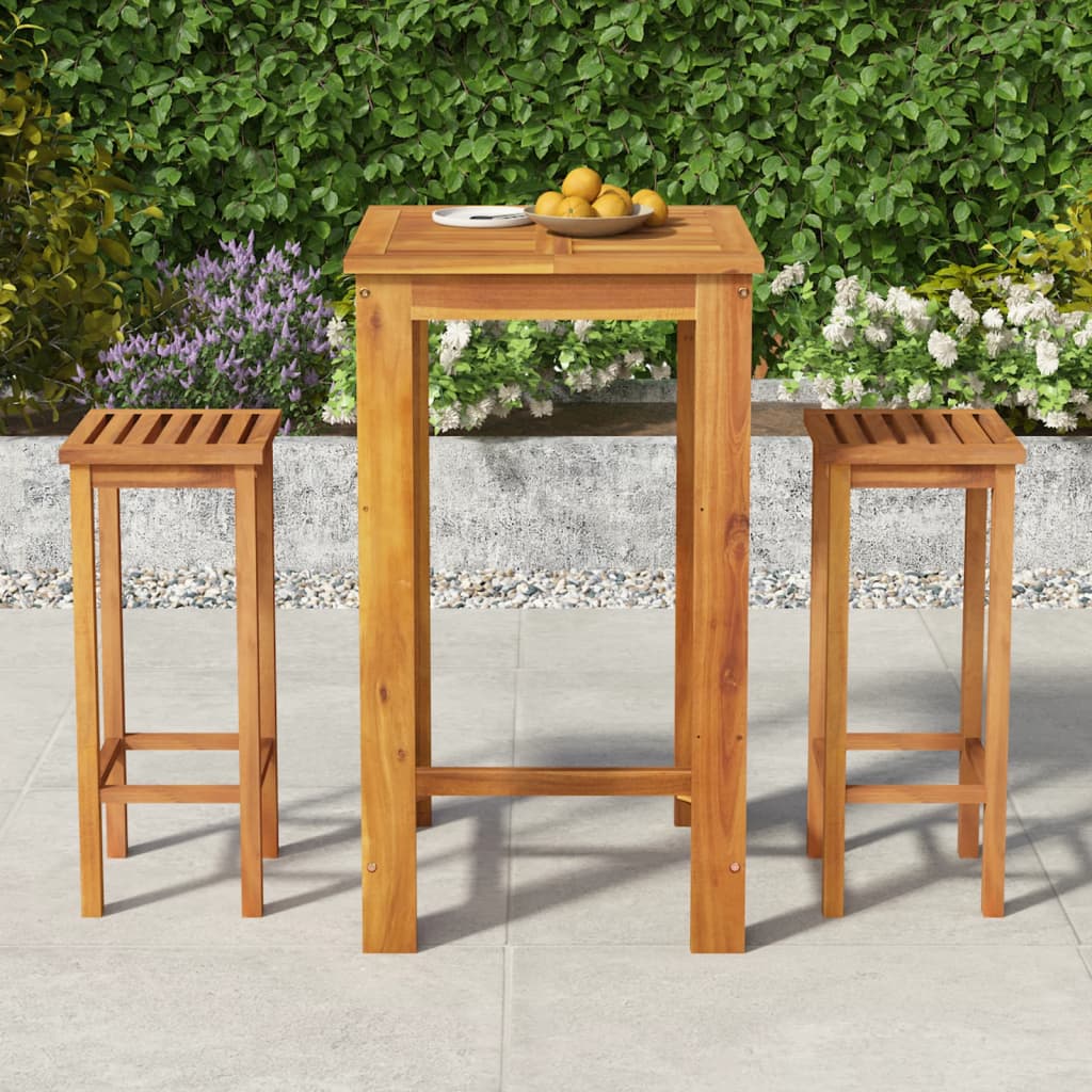 Mesa y sillas de bar para jardín 3 pzas madera maciza de acacia