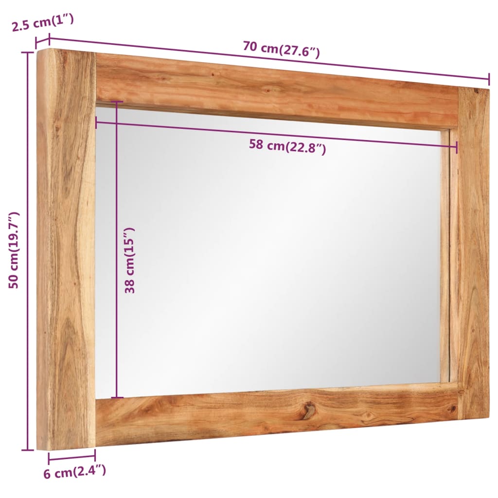 Espejo de vidrio y madera maciza de acacia 70x50 cm