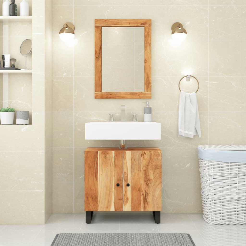 Espejo de vidrio y madera maciza de acacia 70x50 cm