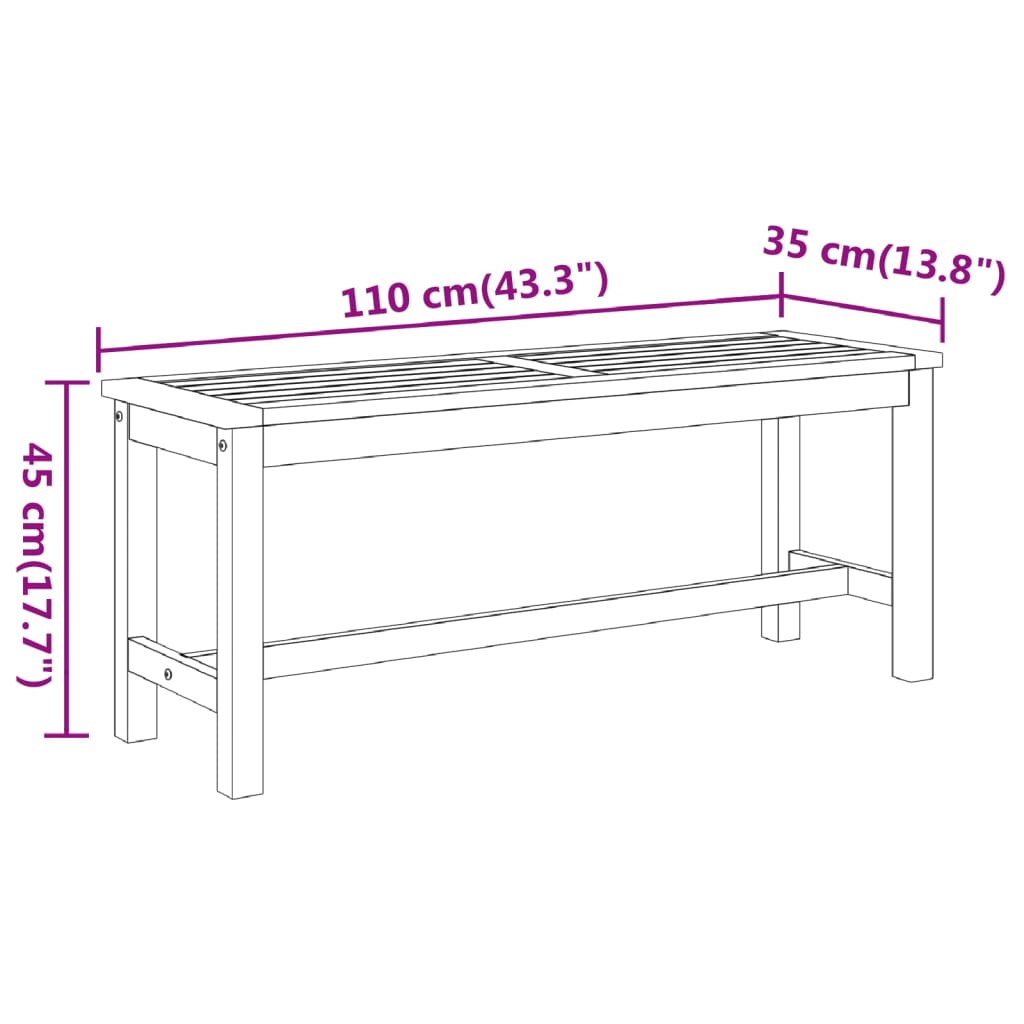 Banco de jardín madera maciza de acacia 110x35x45 cm