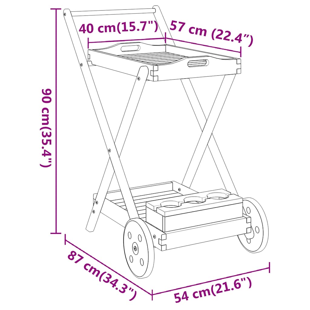 Carrito camarera madera maciza de acacia 54x87x90 cm