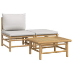 Set de muebles de jardín 3 piezas bambú y cojines gris claro