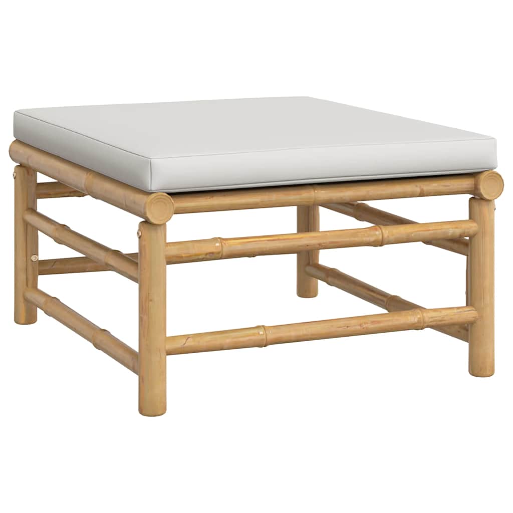 Set de muebles de jardín 3 piezas bambú y cojines gris claro