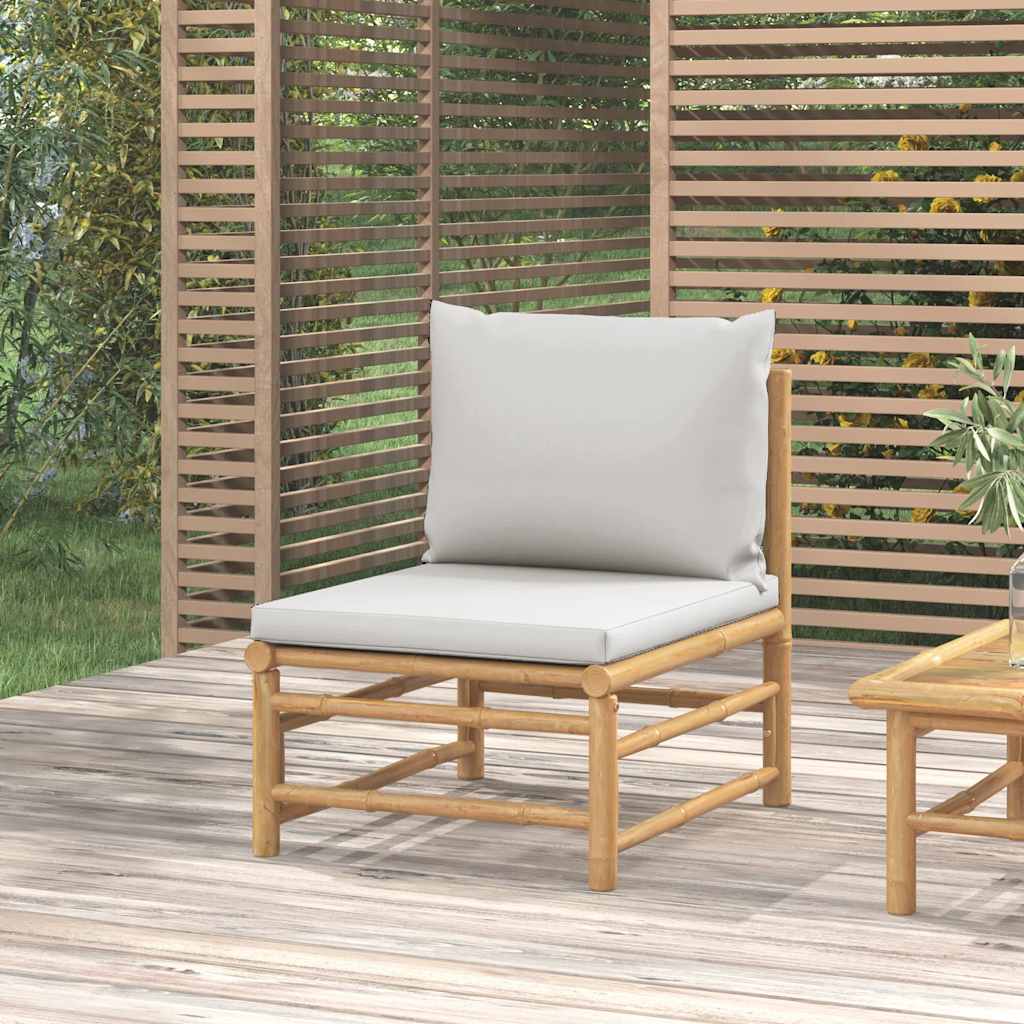 Sillas de jardín 2 uds bambú con cojines blanco crema