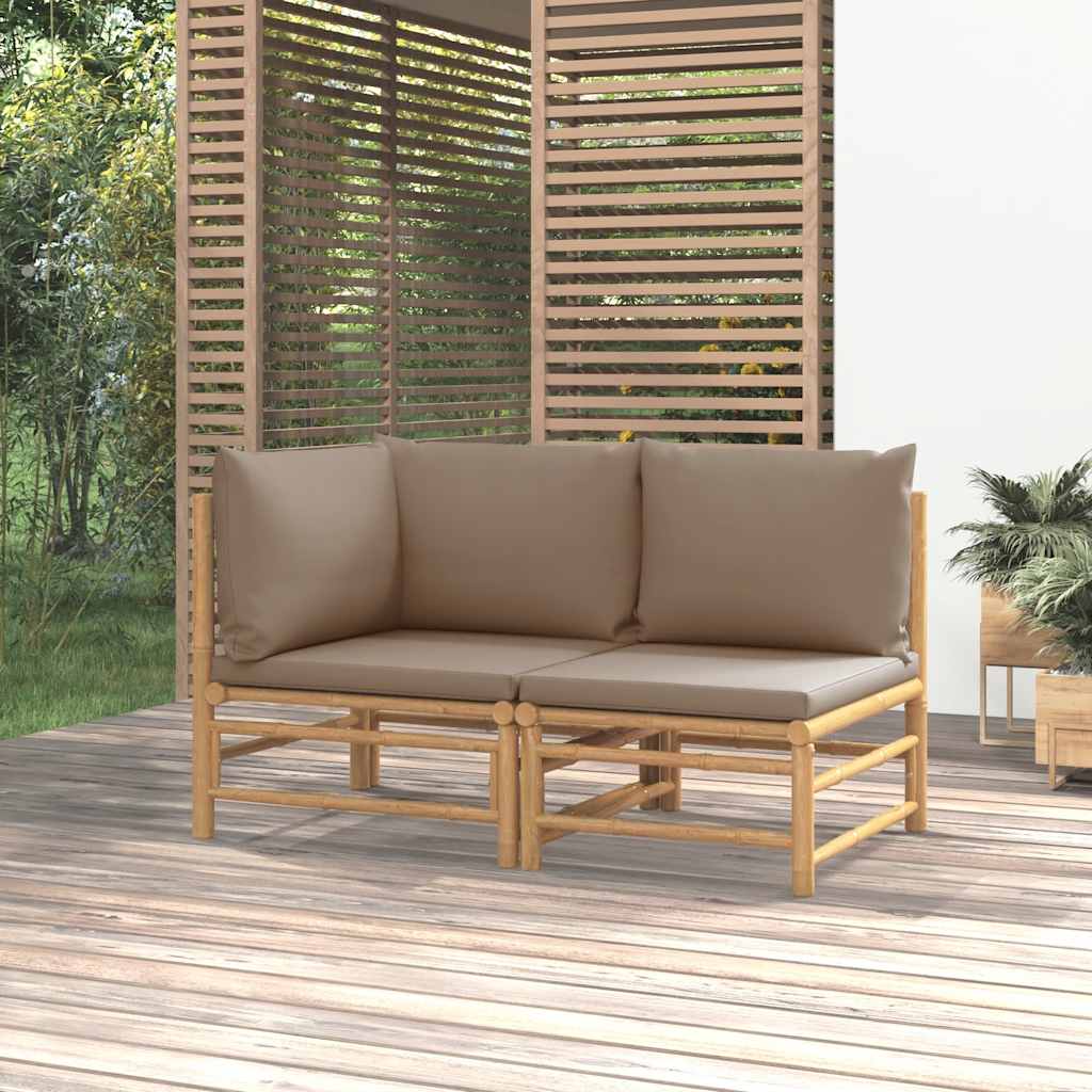 Set de muebles de jardín 2 piezas bambú con cojines gris oscuro
