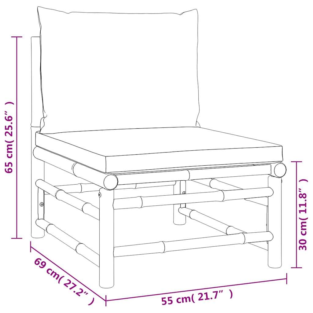 Set de muebles de jardín 3 piezas bambú con cojines verde