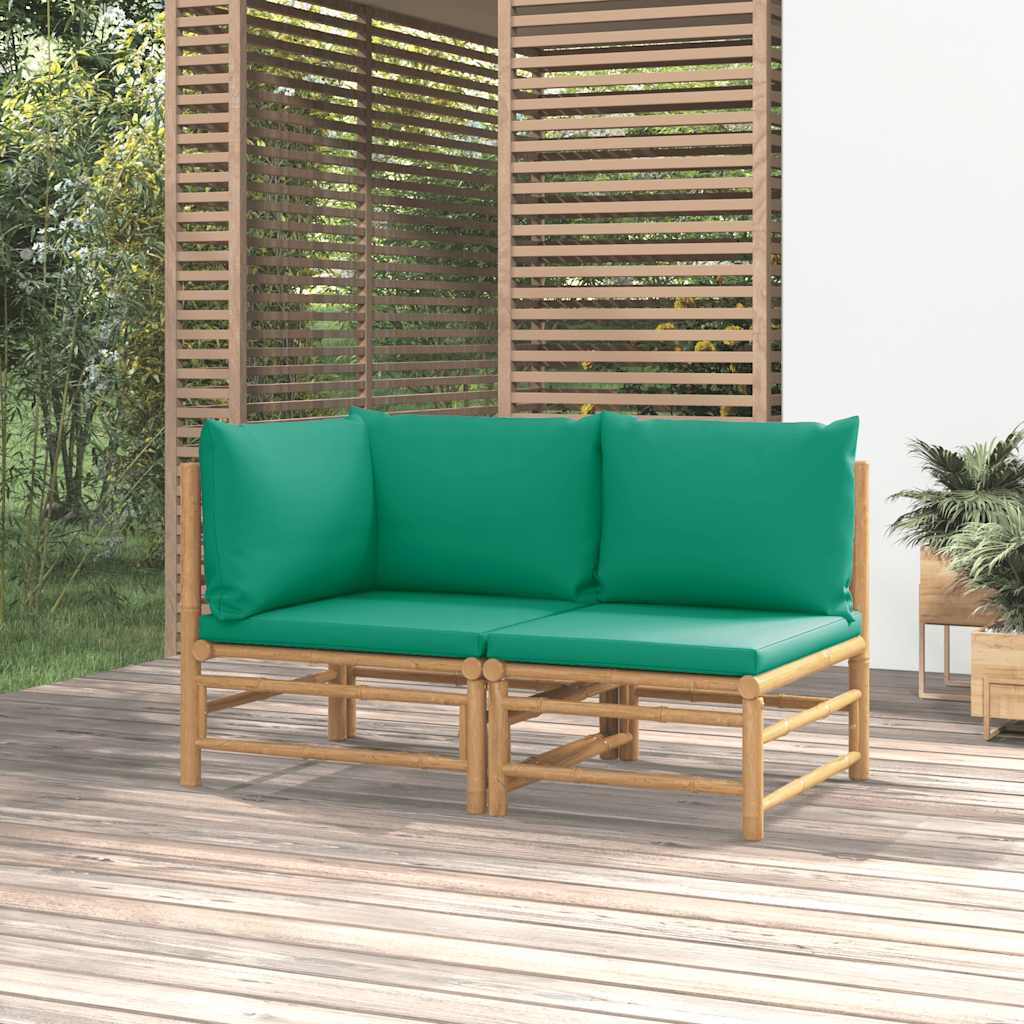 Set de muebles de jardín 2 piezas bambú con cojines gris oscuro
