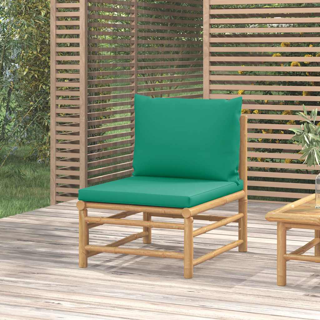 Sillas de jardín 2 uds bambú con cojines blanco crema