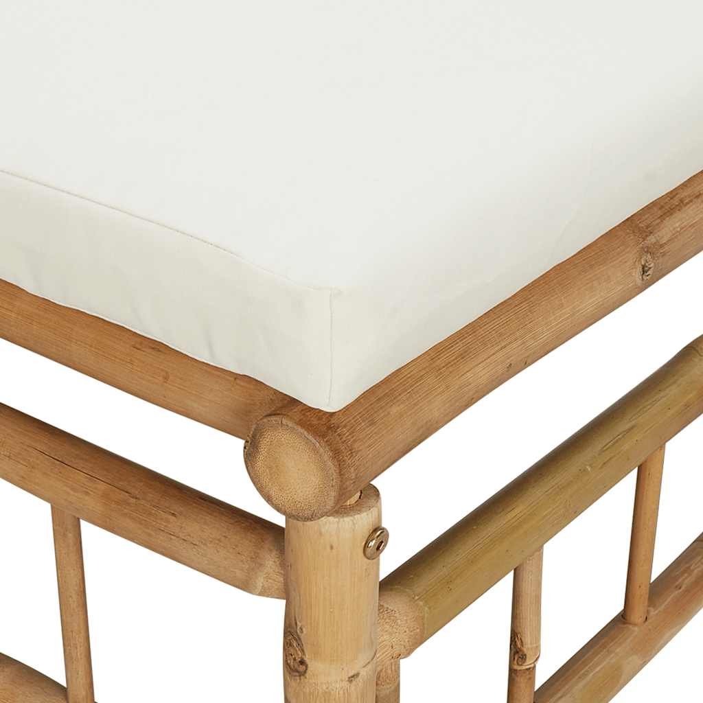 Set de muebles de jardín 3 piezas bambú y cojines blanco crema