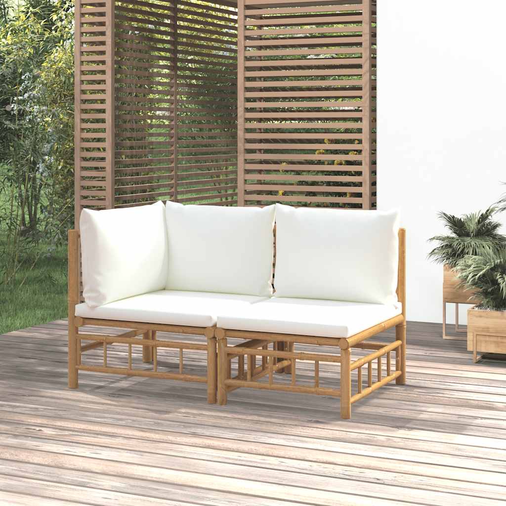 Set de muebles de jardín 2 piezas bambú con cojines gris oscuro