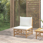Sillas de jardín 2 uds bambú con cojines blanco crema