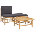 Set de muebles de jardín 3 piezas bambú con cojines gris oscuro