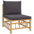Set de muebles de jardín 3 piezas bambú con cojines gris oscuro
