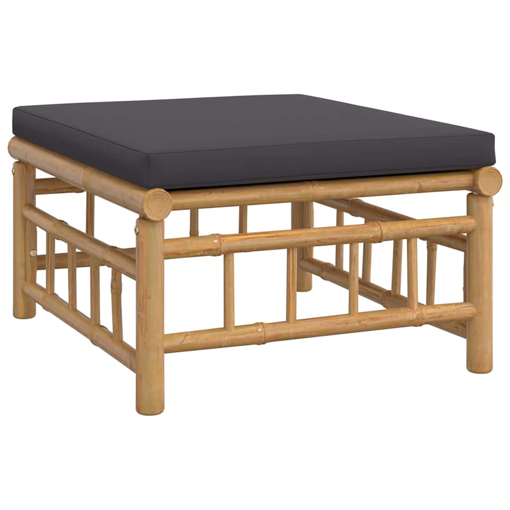 Set de muebles de jardín 3 piezas bambú con cojines gris oscuro