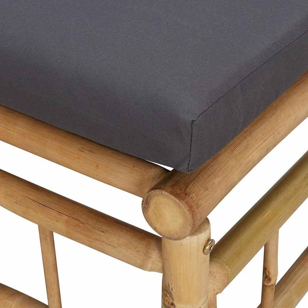 Set de muebles de jardín 3 piezas bambú con cojines gris oscuro