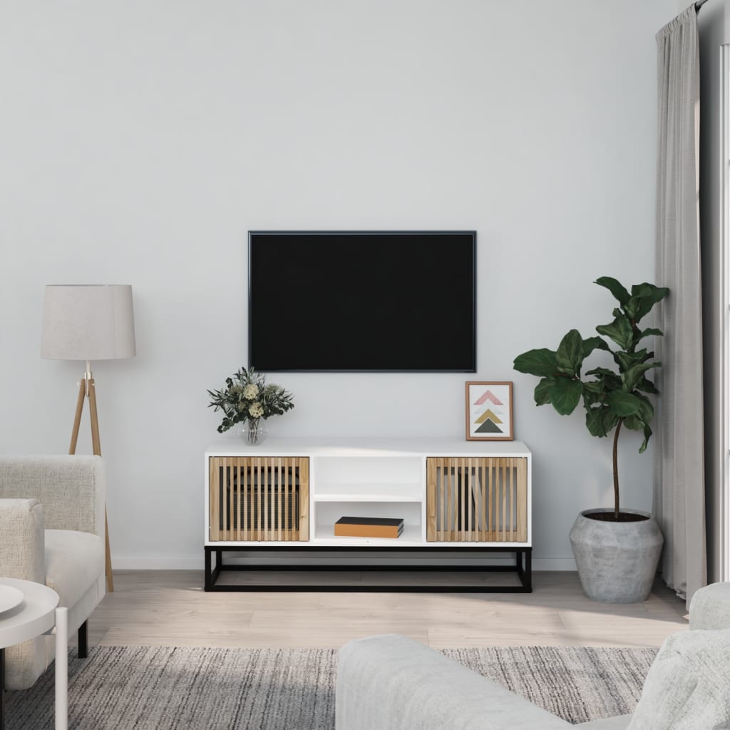 Mueble de TV con luces LED blanco 100X35,5x25 cm