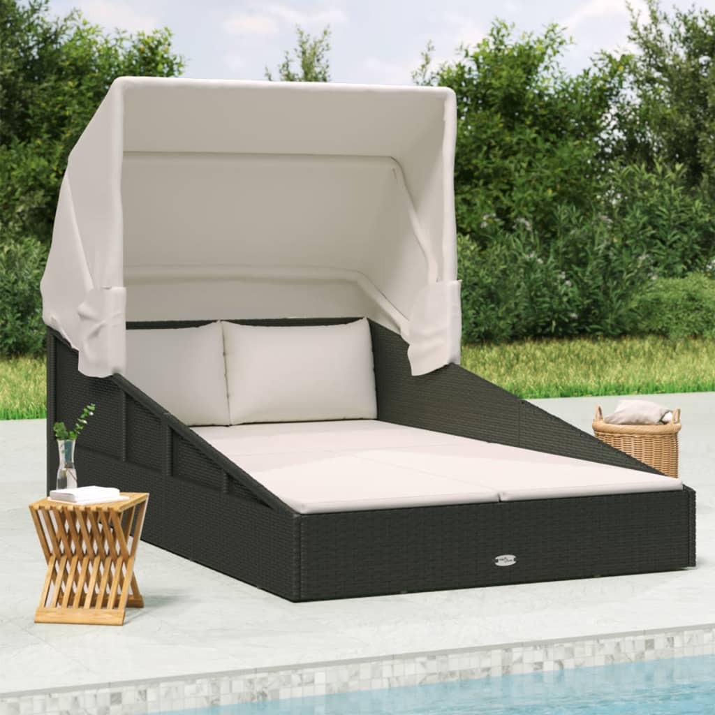 Tumbona con toldo plegable ratán sintético gris 200x114x128 cm