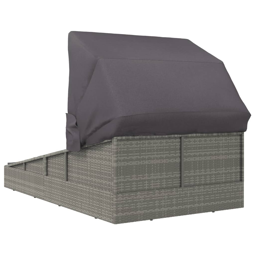 Tumbona con toldo plegable ratán sintético gris 200x114x128 cm