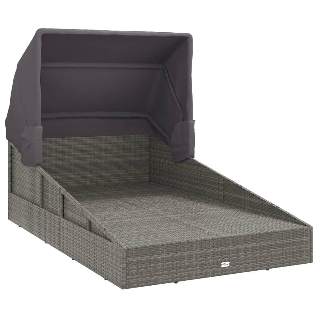 Tumbona con toldo plegable ratán sintético gris 200x114x128 cm