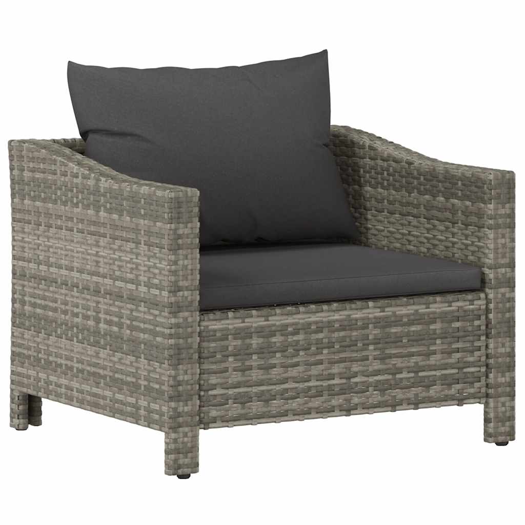 Sillón de jardín con cojín de ratán sintético gris