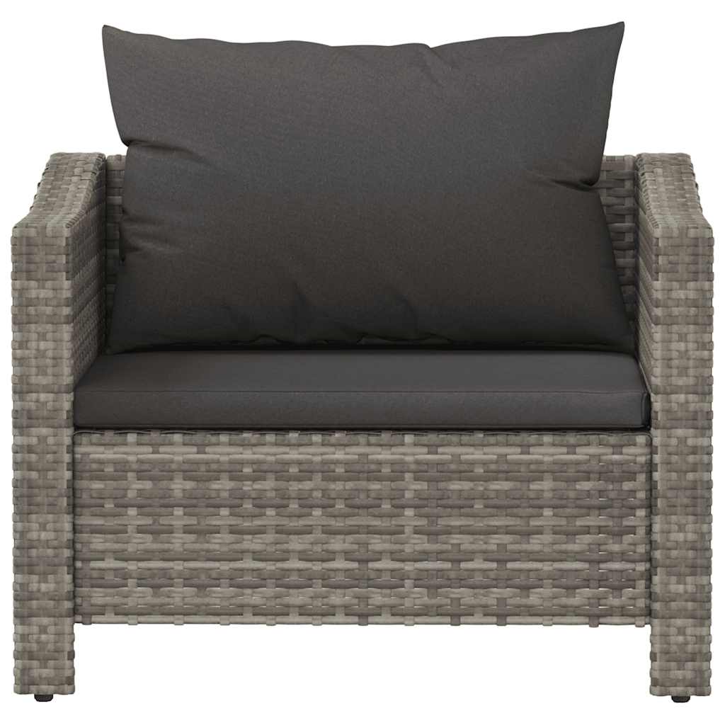 Sillón de jardín con cojín de ratán sintético gris