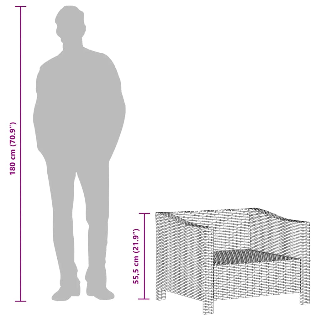 Sillón de jardín con cojín de ratán sintético gris