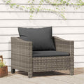 Sillón de jardín con cojín de ratán sintético gris
