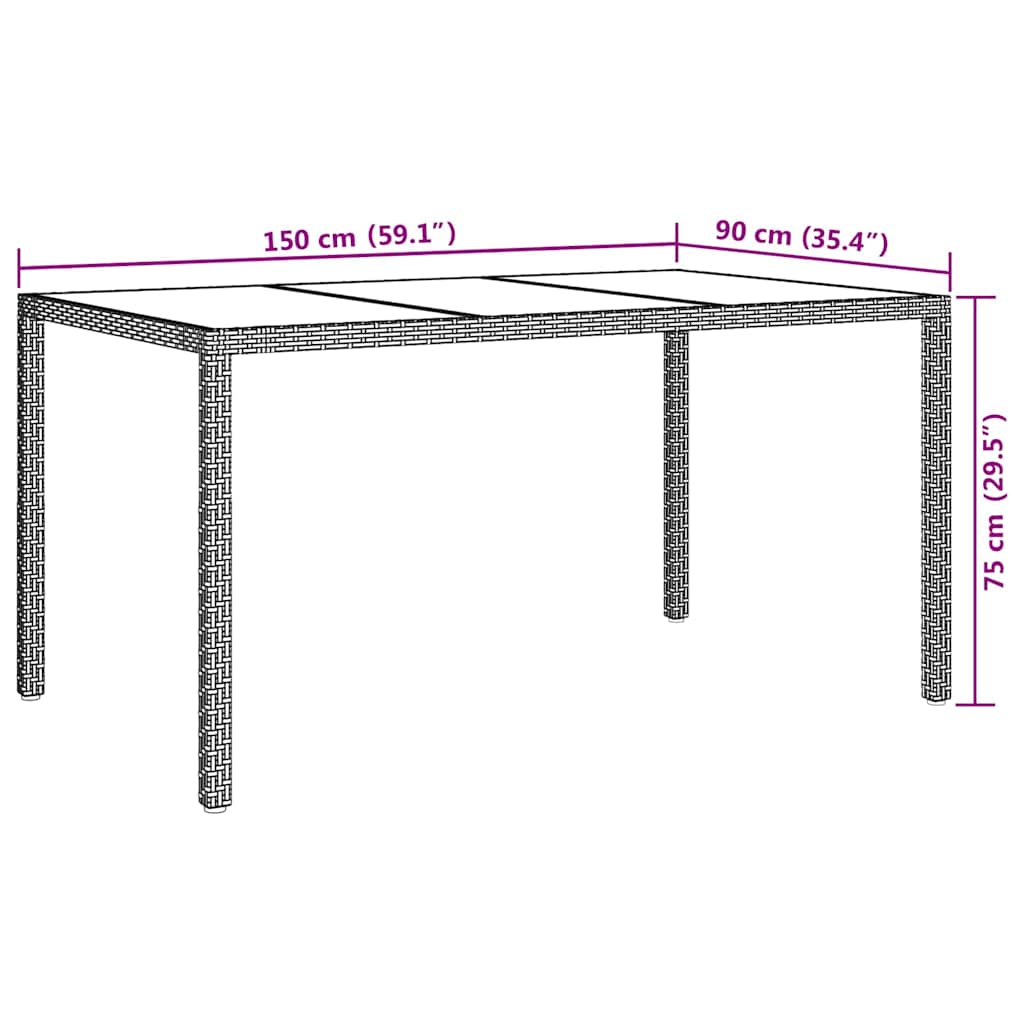 Mesa de Jardín 150 x 90 x 75 cm ratán sintético