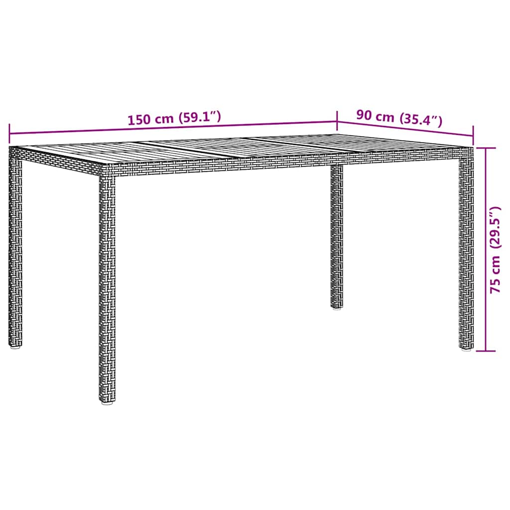 Mesa de Jardín Gris 150 x 90 x 75 cm ratán sintético